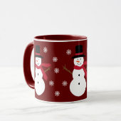 Cute Snowmen & Snowflakes Festive Red Ringer Mok (Voorkant links)