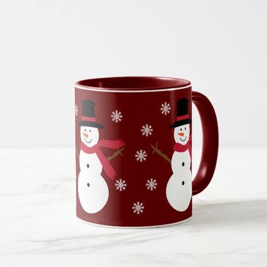Cute Snowmen & Snowflakes Festive Red Ringer Mok (Voorkant rechts)