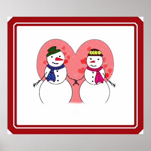 Cute Snowmen Snowy Sweethearts - Sneeuw in liefde Poster (Voorkant)