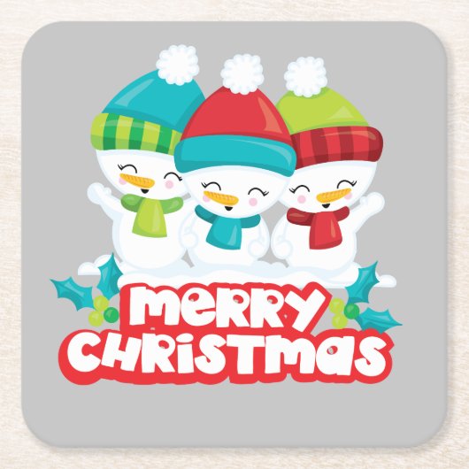 Cute Snowmen Trio Holiday Kartonnen Onderzetters (Voorkant)
