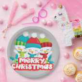 Cute Snowmen Trio Holiday Papieren Bordje (Feest)