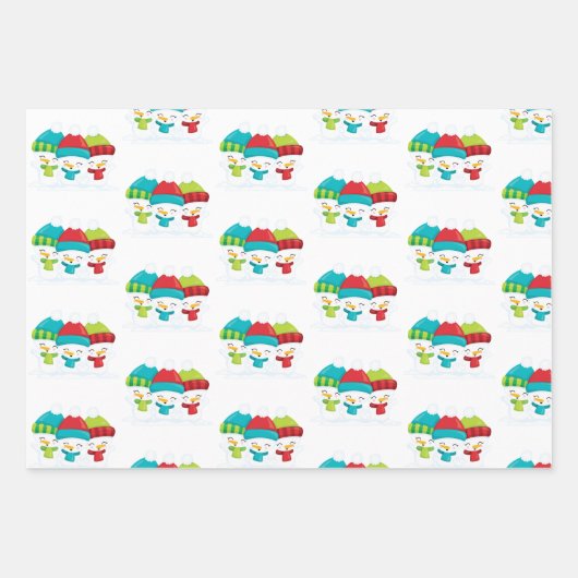 Cute Snowmen Trio Kerstmis Inpakpapier Vel (Voorkant 2)