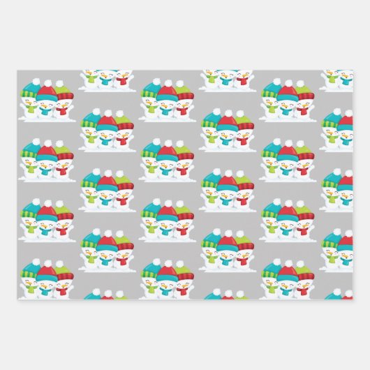 Cute Snowmen Trio Kerstmis Inpakpapier Vel (Voorkant)