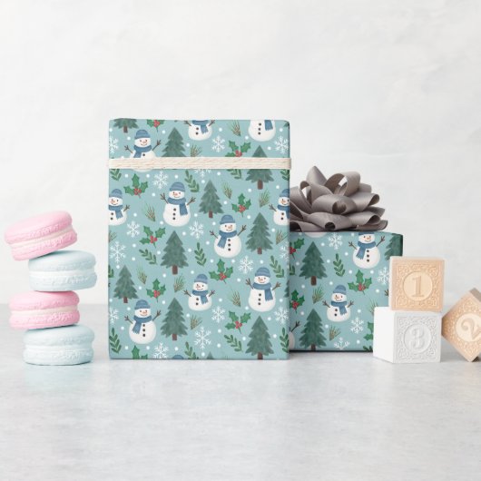 Cute Snowmen Winter Pattern Wrapping Paper Roll Cadeaupapier (Baby Shower)
