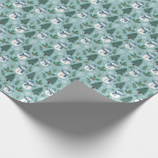 Cute Snowmen Winter Pattern Wrapping Paper Roll Cadeaupapier (Hoek)