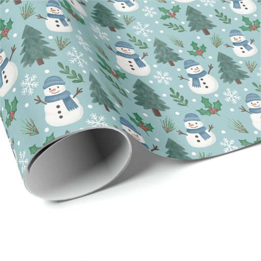 Cute Snowmen Winter Pattern Wrapping Paper Roll Cadeaupapier (Rol Hoek)