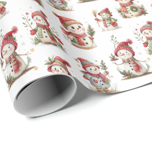 Cute snowmen with wooly hats cadeaupapier (Rol Hoek)