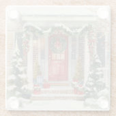 Cute Snowy Christmas Porch  Glazen Onderzetter (Achterkant)