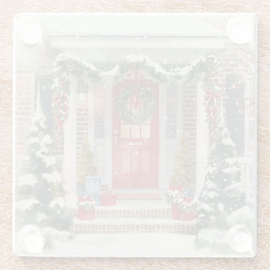 Cute Snowy Christmas Porch  Glazen Onderzetter (Achterkant)