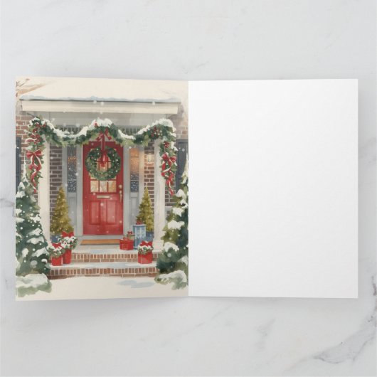 Cute Snowy Christmas Porch  Kaart (Binnen)