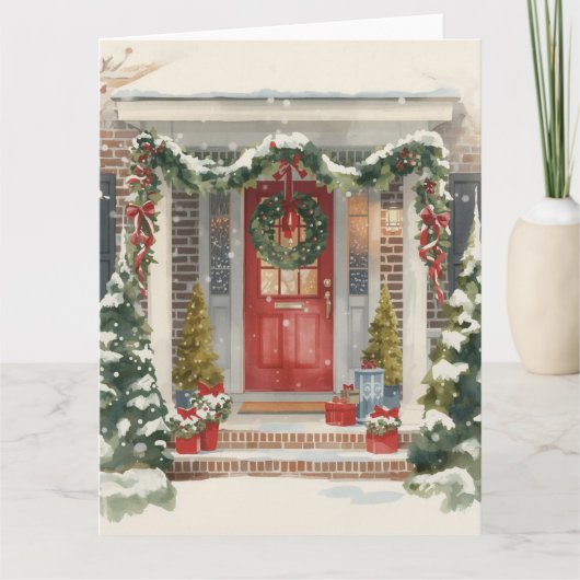 Cute Snowy Christmas Porch  Kaart (Voorkant)
