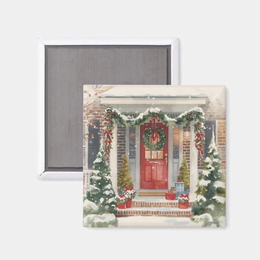 Cute Snowy Christmas Porch  Magneet (Voorkant / Achterkant)