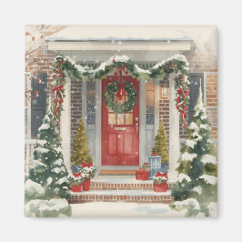 Cute Snowy Christmas Porch  Magneet