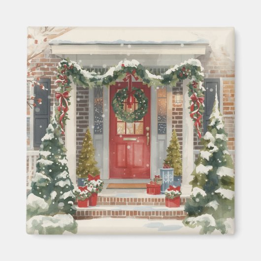 Cute Snowy Christmas Porch  Magneet (Voorkant)