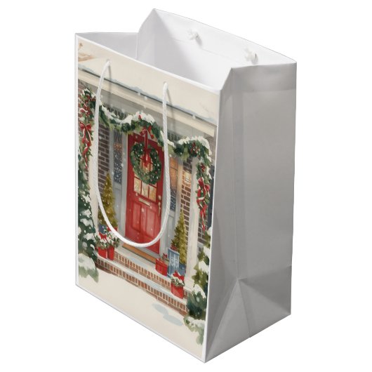 Cute Snowy Christmas Porch  Medium Cadeauzakje (Achterkant Gekanteld)