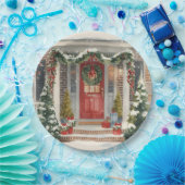 Cute Snowy Christmas Porch  Papieren Bordje (Feest)