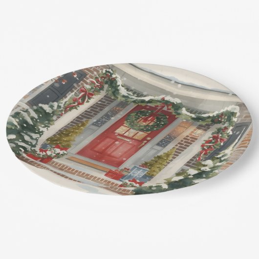 Cute Snowy Christmas Porch  Papieren Bordje (Gekanteld)