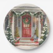 Cute Snowy Christmas Porch  Papieren Bordje (Voorkant)