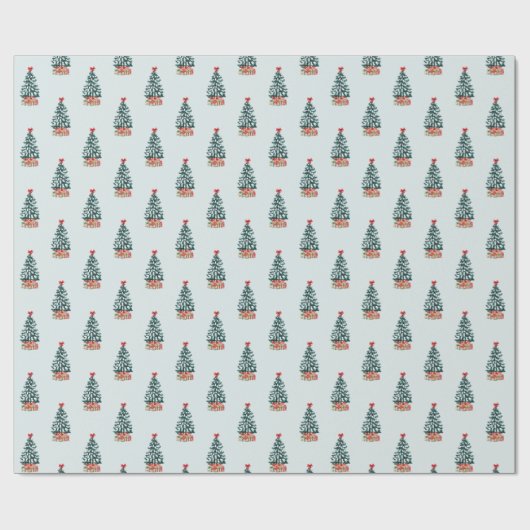 Cute Snowy Christmas Tree Cadeaupapier (Vlak)