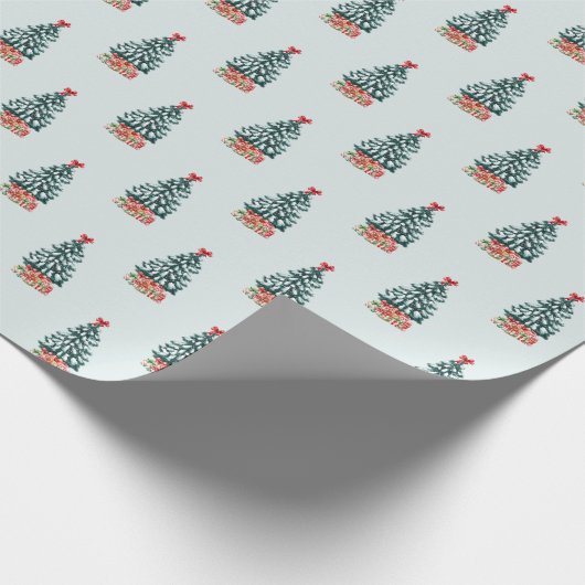 Cute Snowy Christmas Tree Cadeaupapier (Hoek)