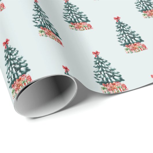 Cute Snowy Christmas Tree Cadeaupapier (Rol Hoek)