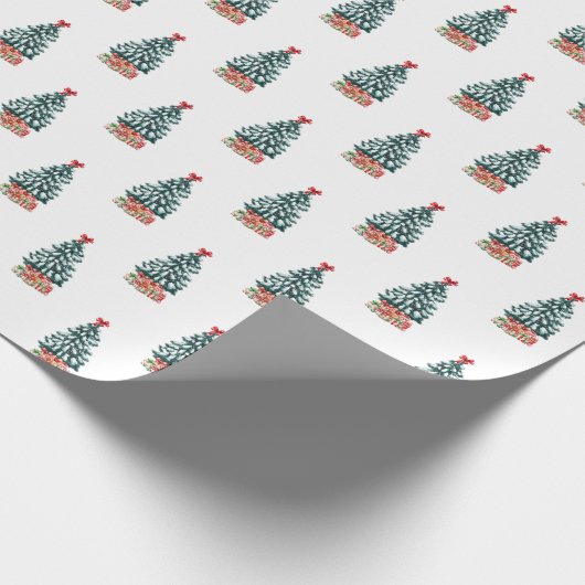 Cute Snowy Christmas Tree Cadeaupapier (Hoek)