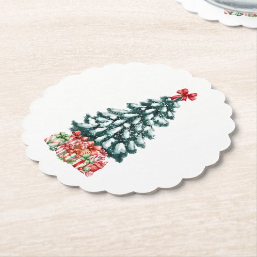 Cute Snowy Christmas Tree Kartonnen Onderzetters (Gekanteld)