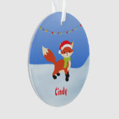 Cute Snowy Fox in Santa Hat Ornament (voorkant)