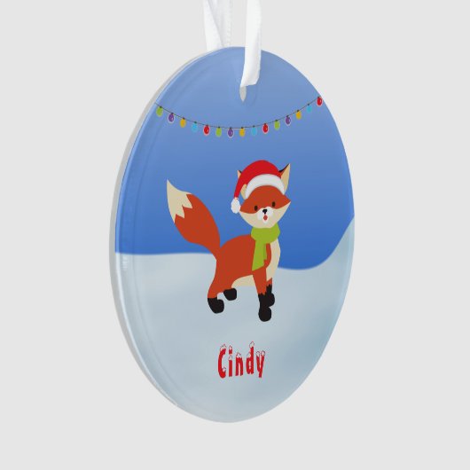 Cute Snowy Fox in Santa Hat Ornament (voorkant)