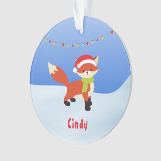 Cute Snowy Fox in Santa Hat Ornament (voorkant)