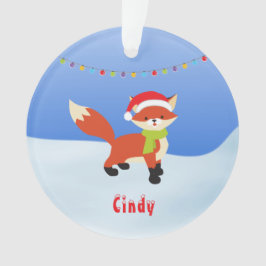 Cute Snowy Fox in Santa Hat Ornament