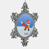 Cute Snowy Fox in Santa Hat Tin Sneeuwvlok Ornament (Links)