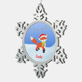 Cute Snowy Fox in Santa Hat Tin Sneeuwvlok Ornament (Rechts)