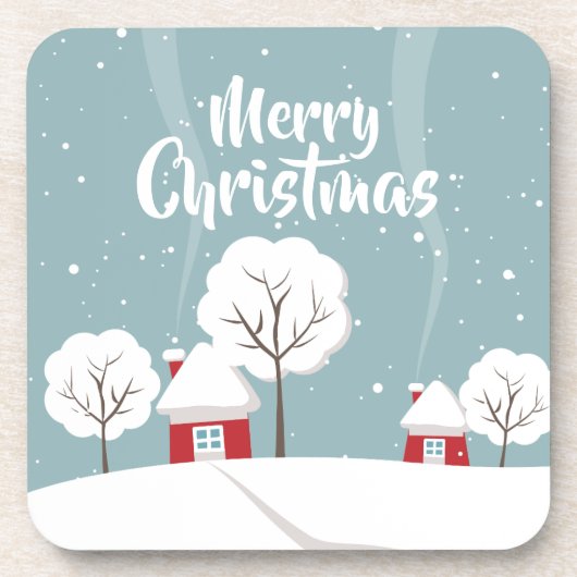 Cute Snowy Houses and Trees Kerstmis Bier Onderzetter (Voorkant)