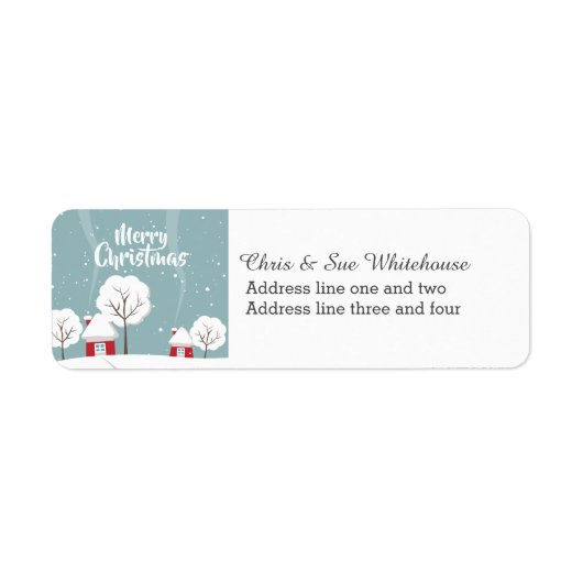 Cute Snowy Houses and Trees Kerstmis Etiket (Voorkant)