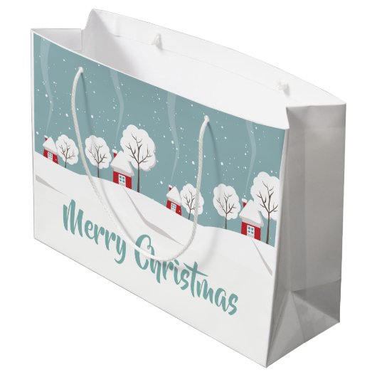 Cute Snowy Houses and Trees Kerstmis Groot Cadeauzakje (Achterkant Gekanteld)