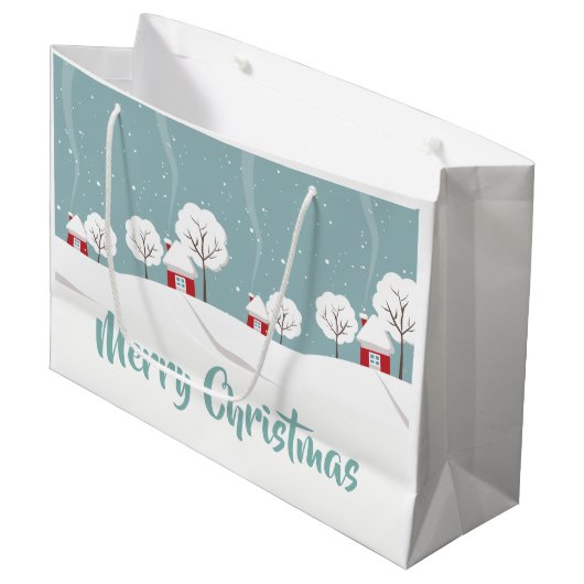 Cute Snowy Houses and Trees Kerstmis Groot Cadeauzakje (Voorkant Gekanteld)