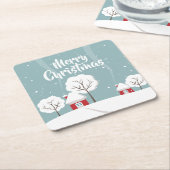 Cute Snowy Houses and Trees Kerstmis Kartonnen Onderzetters (Schuin)