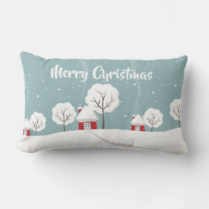Cute Snowy Houses and Trees Kerstmis Kussen