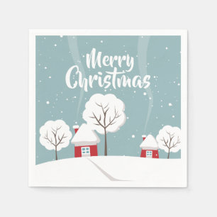 Cute Snowy Houses and Trees Kerstmis Servet