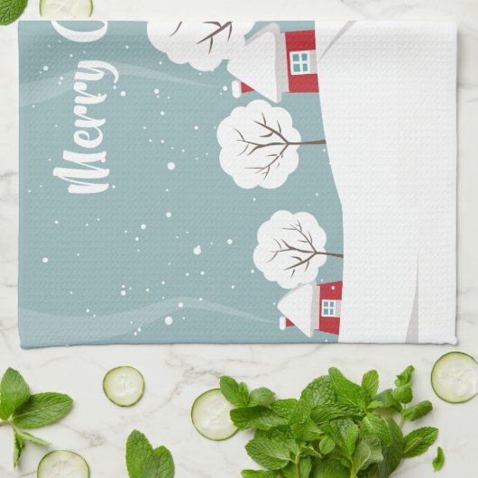 Cute Snowy Houses and Trees Kerstmis Theedoek (Gevouwen)