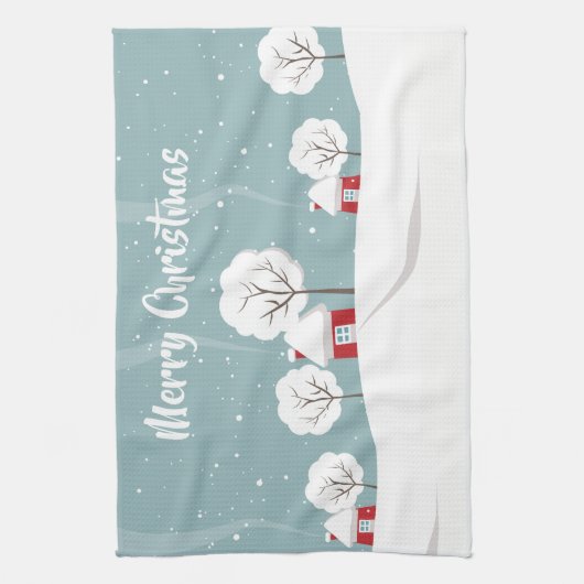 Cute Snowy Houses and Trees Kerstmis Theedoek (Verticaal)