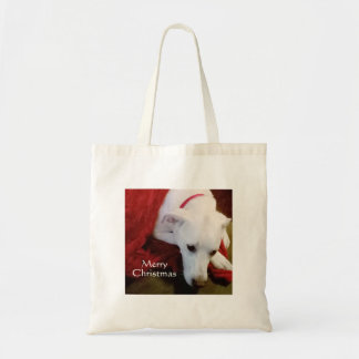 Cute Snowy White Puppy Dog Kerstrood Tote Bag