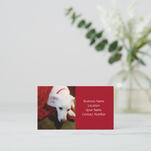 Cute Snowy White Puppy Dog Red Holiday Visitekaartje (Staand voorkant)