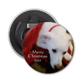 Cute Snowy White Puppy Dog Red Kerstmis Button Flesopener (Voorkant)