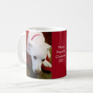 Cute Snowy White Puppy Dog Red Kerstmis Koffiemok