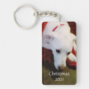 Cute Snowy White Puppy KerstRed Sleutelhanger