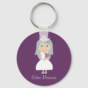 Cute Sober Princess Cartoon Character Paars Sleutelhanger