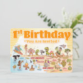 Cute SoCal 1st Birthday Invitation Kaart (Staand voorkant)