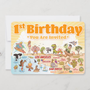 Cute SoCal 1st Birthday Invitation Kaart